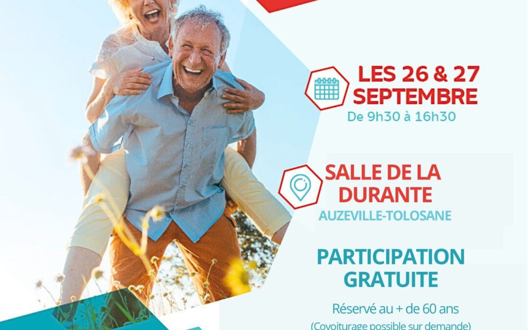 Affiche Atelier Seniors Septembre 2024 sur inscription le 26 et 27 septembre de 9h30 à 16h30 salle de la durante