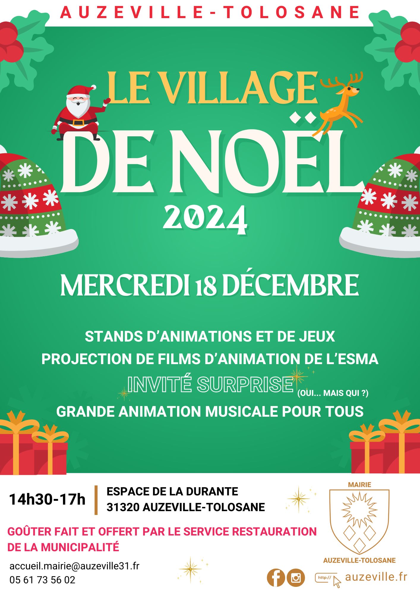 Affiche village de noël 2024 mercredi 18 décembre à 14h30