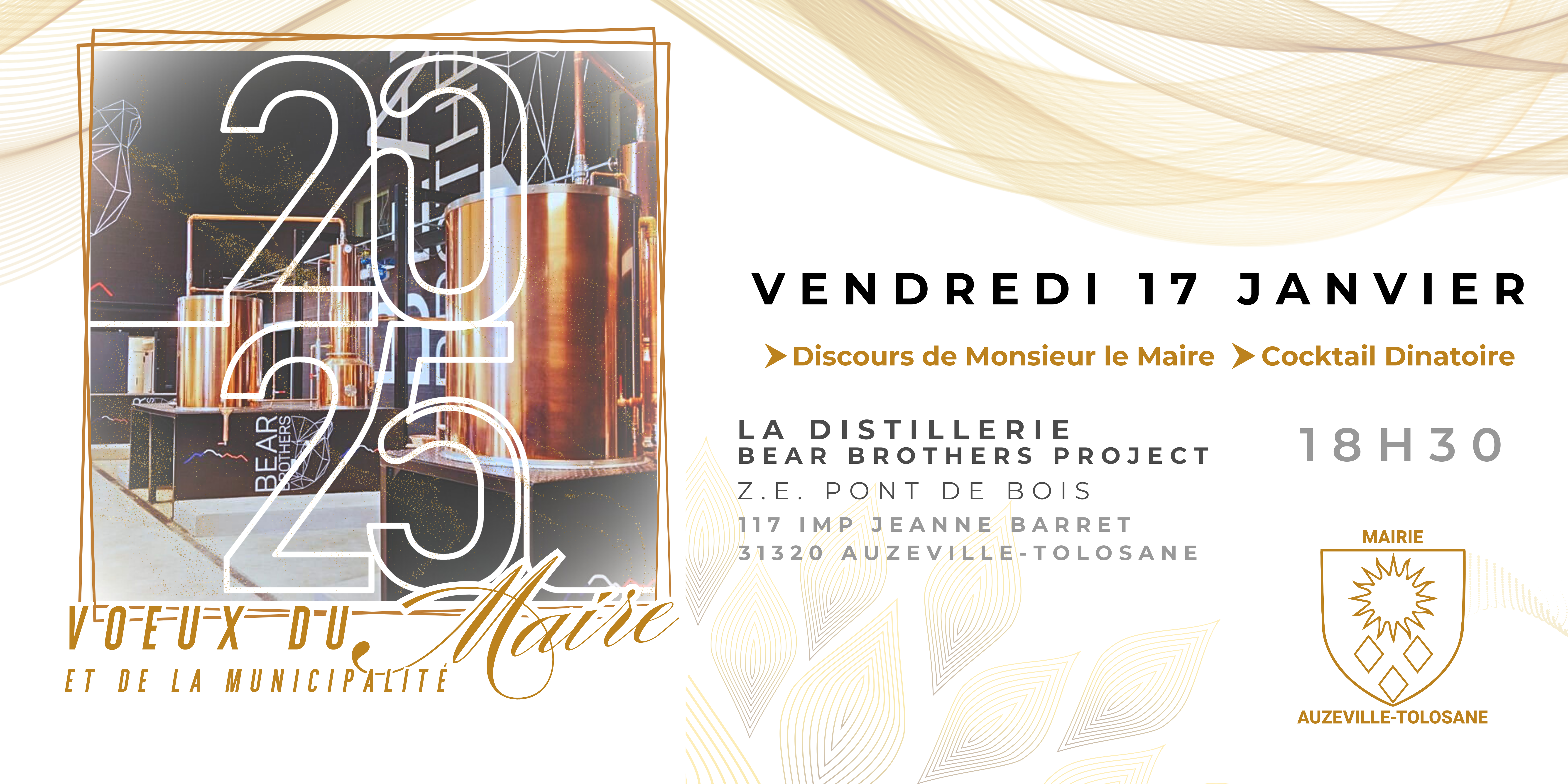 Affiche des voeux du Maire 2025 à la distillerie le vendredi 17 janvier à 18h30